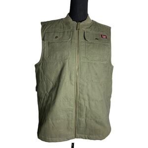 Wrangler Men's Quilted Lined Duck Vest Workwear Large Olive